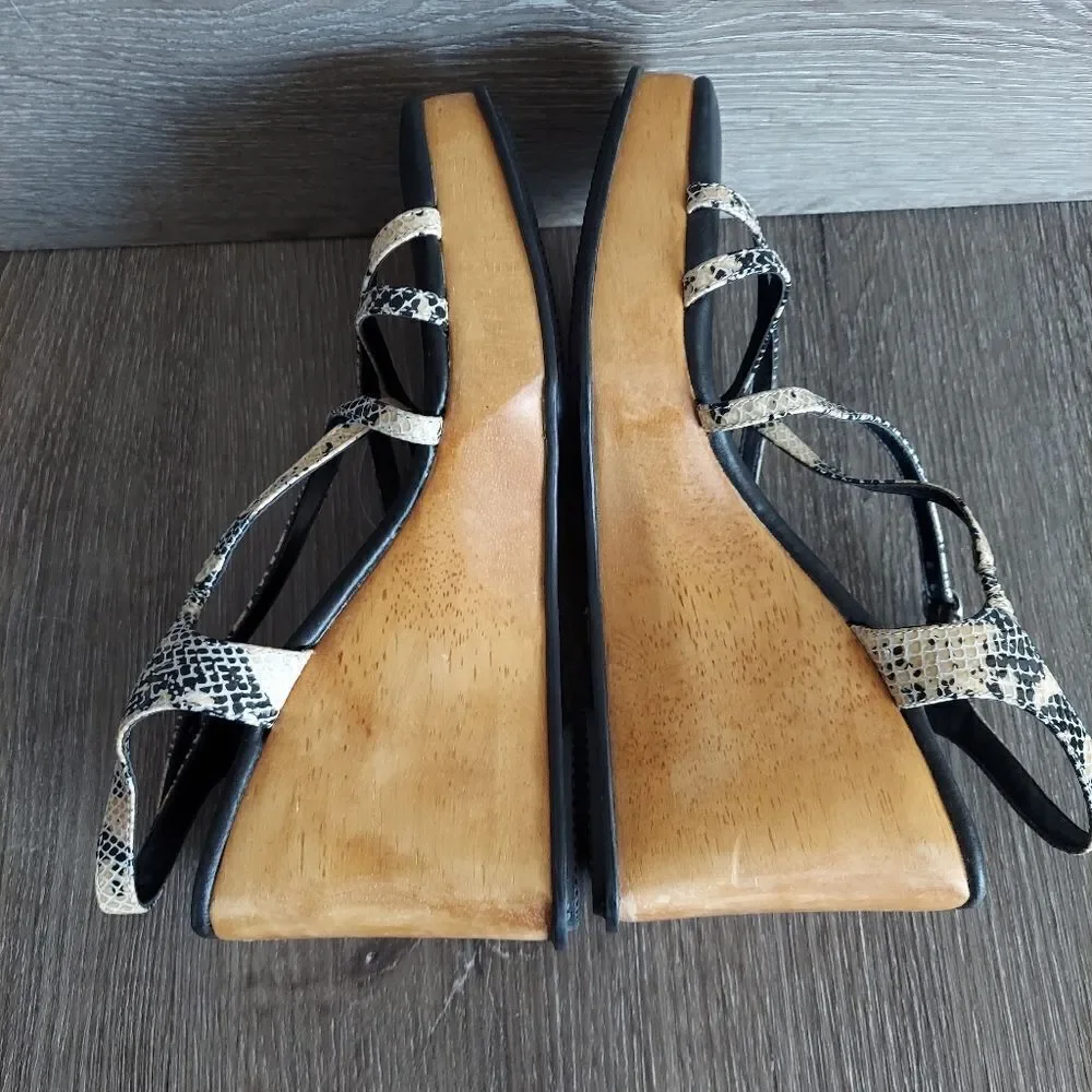 Ellemenno Vintage 90s y2k Strappy Snake Skin Chunky Platform Wood Sandal 7.5